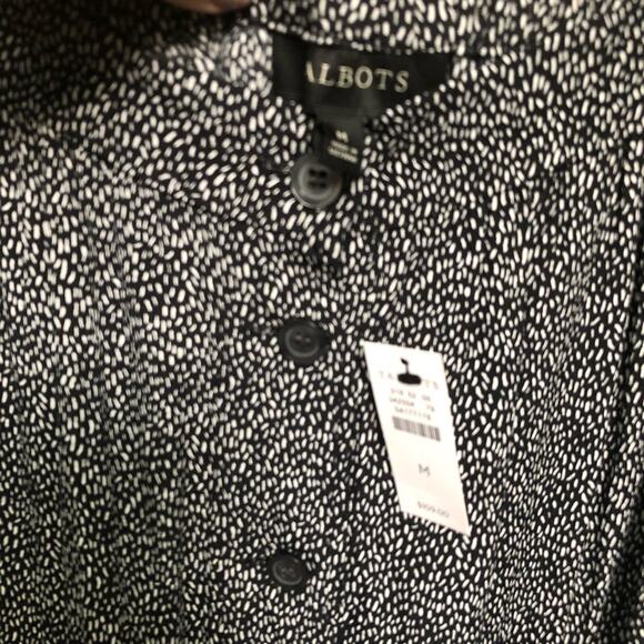 Talbots Button Front Tiered Midi Skirt Dot Pattern Black White Medium NWT - Picture 3 of 6